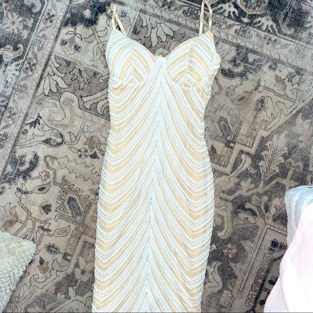 Windsor White & Nude Sequin Bodycon Dress • Bridal • Engagement